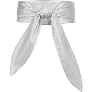 WHIPPY Women Obi Belt Fashion Wrap Around Wide Waistband Knotted Belt for Dress (Fits Waist Size 22"-28", 7-silver)