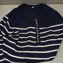 Hongsui Women's Color Block Striped Sweaters Button Up Crewneck Pullover Ribbed Knit Sweater Tops (Navy, Small)