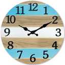 Round Farmhouse Clocks Battery Operated 24 Inch Oversized Wall Clock for Office Wood Solid Blue Silent Wall Clock Non Ticking