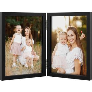 Space Art Deco Double 4x6 Picture Frame, 2 4x6 Folding Photo Frame, Standing Vertically on Desktop or Tabletop, Home Decorative Christmas Holiday Gift, Black