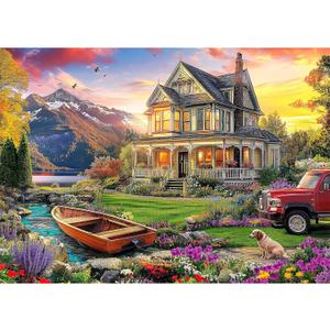 1000 Piece Puzzles for Adults, Autumn Landscape Jigsaw Puzzle, Villa and Dog Jigsaw Puzzles 1000 Pieces, Challenging Game Home Decor Birthday Party Gift Toy for Adults Kids Seniors, 28×20 in