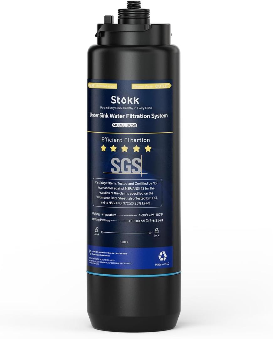 Stokk RUC50-B Replacement Filter Cartridge for UC50 Series Under Sink Water Filter, Reduces Lead, Chlorine, Bad Taste & Odor, NSF/ANSI 372& 42& 53 Certified, 26K Gallons High Capacity