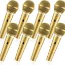 Facmogu 8 PCS Fake Microphone Set, Plastic Display Microphone Prop for Karaoke Costume, Realistic Mic Prop Kit for Cosplay Music, Halloween, Christmas, Birthday Party Favors - Gold