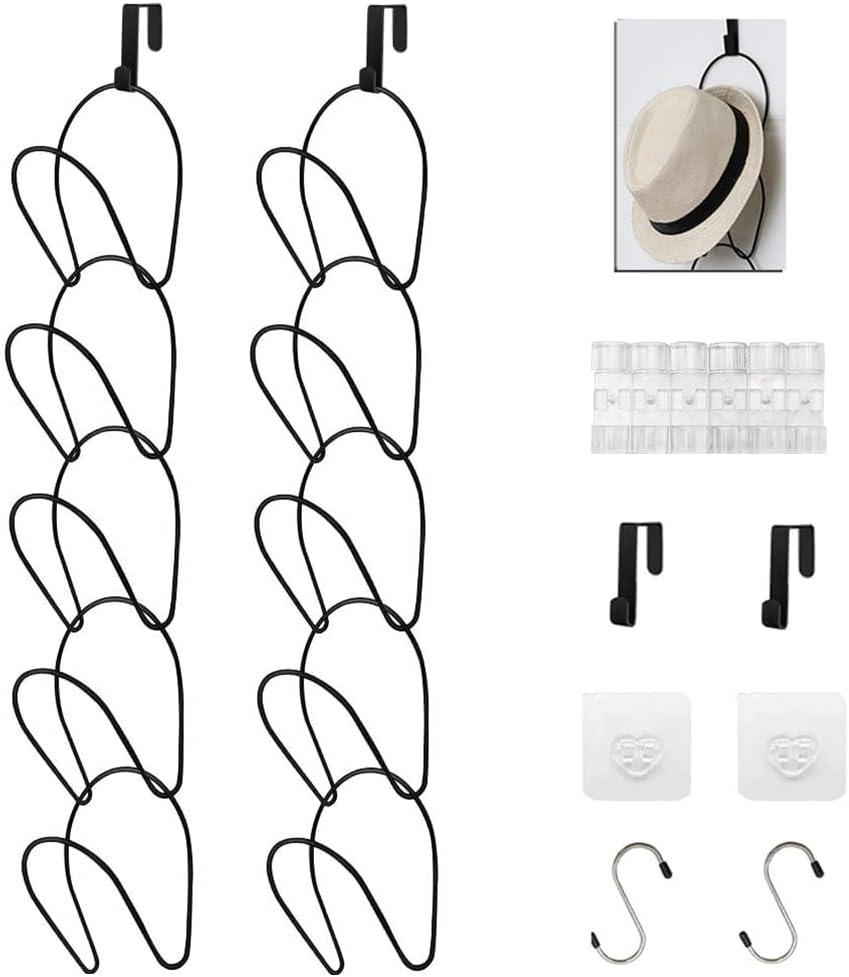 LINFIDITE 10 Pack Hat Rack Hanger Holder Organizer Closet Hanging Baseball Cap Display Storage Rack for Scarves Handbags Towels Clothes Ties Over Door Wall Mounted w Hanging Hook Black (Circular)