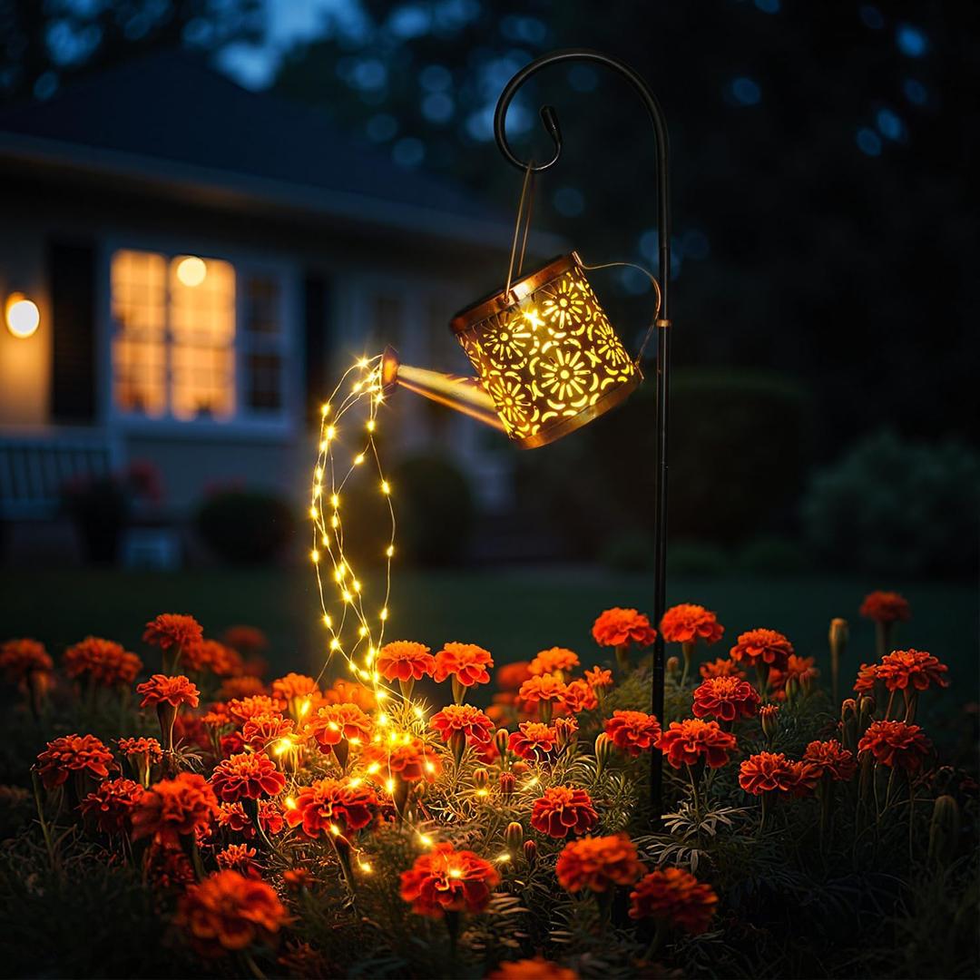 Solar Garden Lights Outdoor Decoration, Metal Solar Watering Can Lights Outdoor Waterproof, Small Patio Light Yard Lawn Pathway Decor, Gardening Gifts for Women Mom Grandma (Flower)