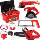 JOYIN 9Pcs Kids Tool Set, Pretend Play Toddler Tool Toys with Construction Worker Box & Electronic Drill Chainsaw Toy for Boy Girl Halloween Present Birthday Dress Up Party Favors