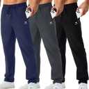 Mens Joggers with Zipper Pockets Open Bottom Sweatpants for Men 3 Pack Lightweight Track Pants Men for Workout,Gym (X-Large, Black,Dark Gray,Navy)