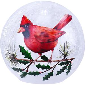 Red Carpet Studios LED Cardinal Bright Red 6 Inch Crackled Glass Christmas Globe Lantern