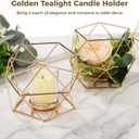 12 PCS Geometric Tealight Candle Holders, Golden Iron Frame Candle Stand with Glass, Wedding Dining Table Centerpiece Party Decor