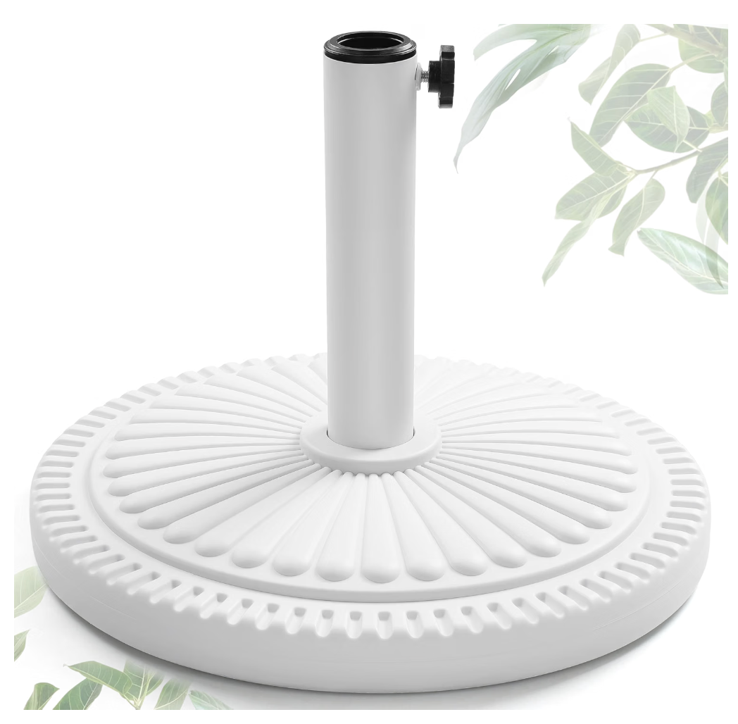 FRUITEAM 23-lbs Round Patio Umbrella Base Pre-Filled Umbrella Stand 15" Sun-Flower-Pattern Heavy Duty Market Umbrella Base Stand for Patio, Outdoor, Swimming Pool, White