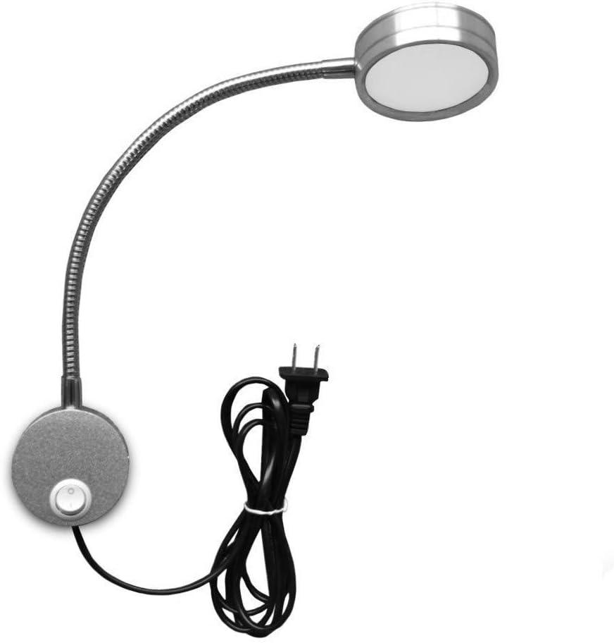 5W Wall Mounted Reading Light Flexible Gooseneck LED Sconce Lamp with Plug & Switch for Bedroom, Office, Workbench, Studio (03 Silver Cool)