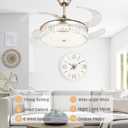 STERREN 42 Inch Crystal Ceiling Fan with Light,Modern Retractable Flush Mount Low Profile Bladeless Chandelier Ceiling Fan with Lights and Remote for Bedroom Living Room Fandelier