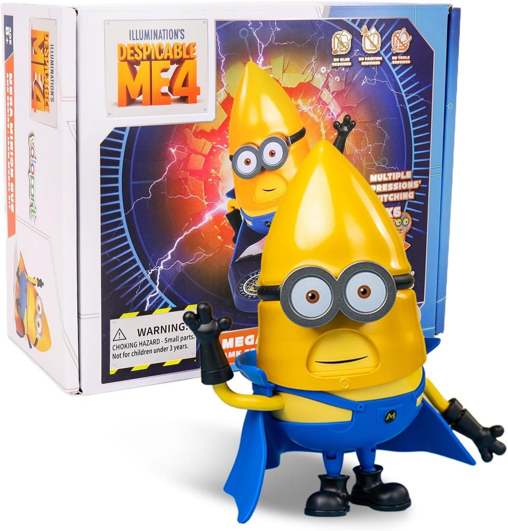 Minions Toy Despicable Me 4 Toys,5.1 Inch Mega Gus Action Figures,6 Interchangeable Expressions and Rotatable Head Minion Model KitsGifts for Kids Ages 8 Years & Older