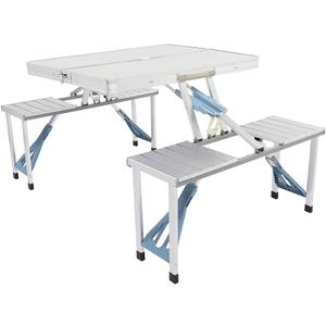 Folding Picnic Table, Aluminum Foldable Table, Camping Table with Seats and Umbrella Hole, Lightweight Suitcase Outdoor, Portable Camping Chairs for Travel Outing Gathering BBQ Christmas Gift, 85.5x67x66cm