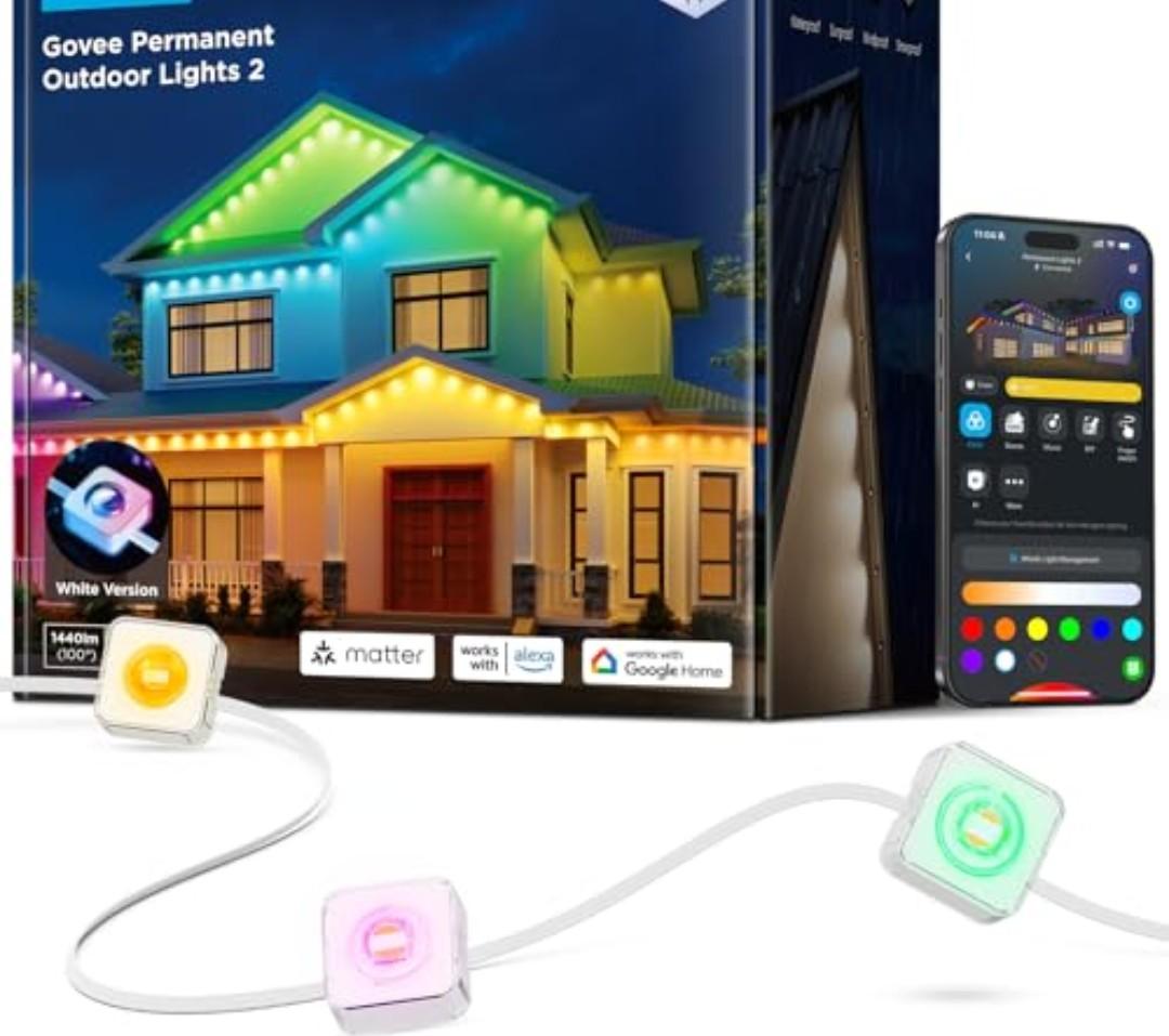 Govee Permanent Outdoor Lights 2, 100ft RGBIC Outdoor Lights with 36 LED Lights, IP67 Waterproof, 100 Scene Modes with 40lm White for Outdoor Decorations, Works with Alexa, Google Assistant, White