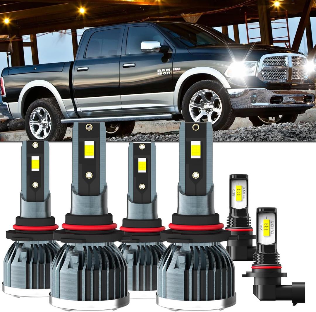 Lights Fit For Dodge Ram 2013-2015 with projector, 9005 High Beam 9012 Low Beam 9145 Fog Light Bulbs, High Power 6500K White Light,Plug & Play, Pack of 6