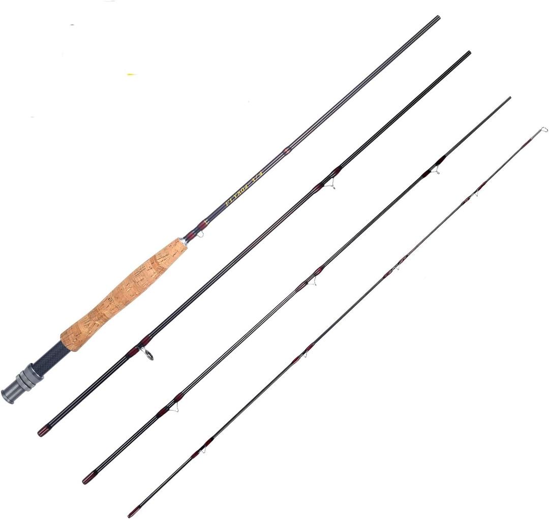 Fly Fishing Rod, Carbon Fiber, 8ft, 3/4wt to 5/6wt, 4 Piece Sections, Lightweight, Medium-Fast Action, Cork Grip, Hard Chromed Guides, Freshwater Bass Trout Fishing