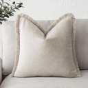 Foindtower Decorative Linen Fringe Throw Pillow Covers Cozy Boho Farmhouse Cushion Cover with Tassel Soft Accent Pillowcase for Chair Sofa Bed Living Room Home Decor, 2020 Inch, 1PC, Natural Beige