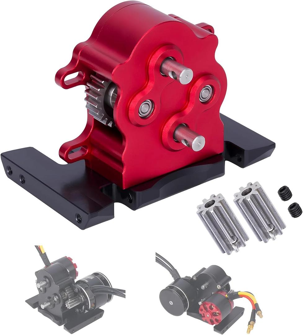 1/10 Transmission, Aluminum Alloy 1/10 RC Dual Transmission Dig Overdrive Gearbox with Delrin Skid for 1/10 RC Crawler LCG Cheater Rigs Capra SCX10 Pro Upgrades (Red)