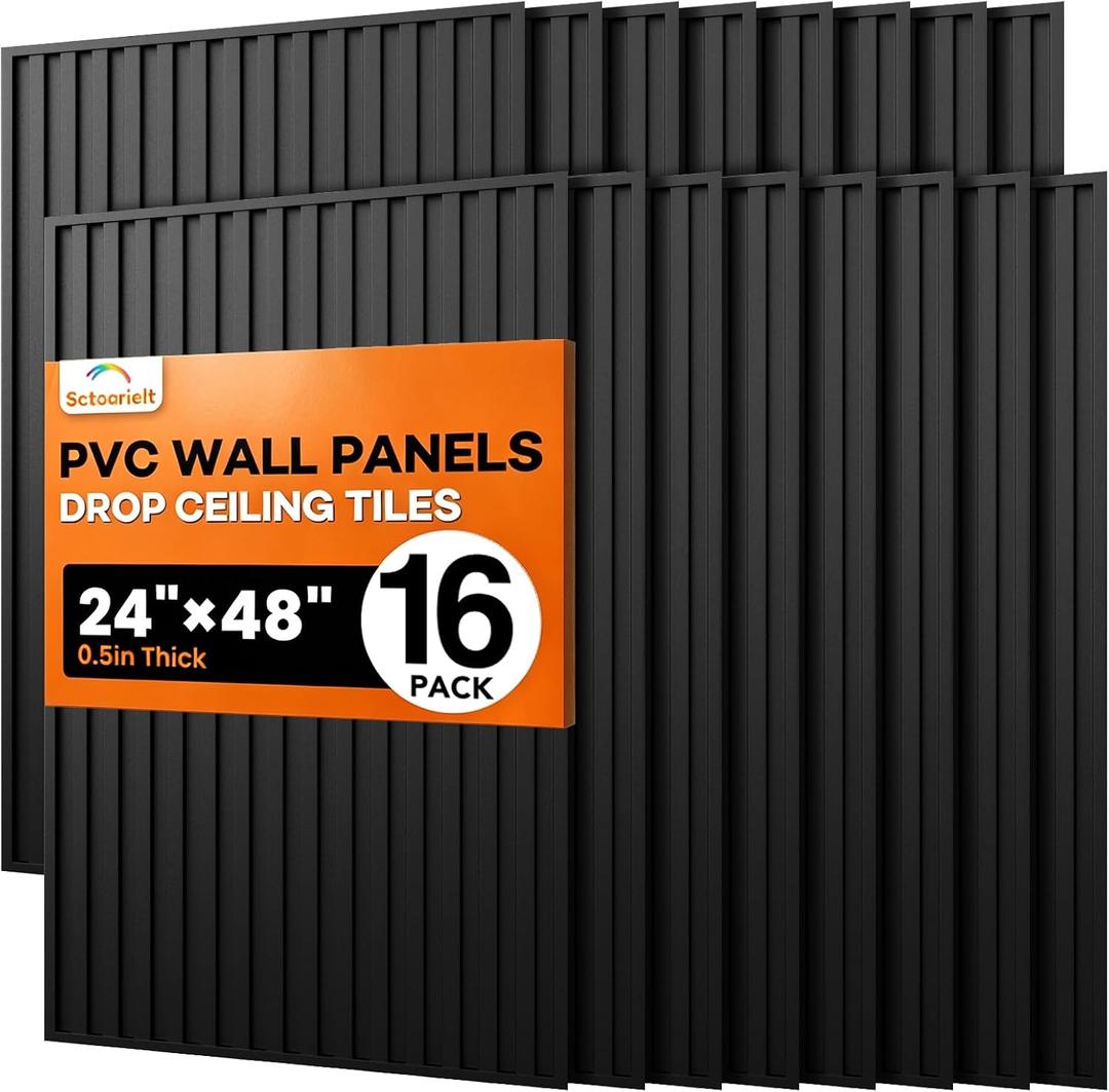16 Pack 3D Wall Panels, 24"x48" PVC Textured Slat Interior Wall