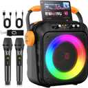 Karaoke Machine with 1  Microphones HWWR 80W Portable Bluetooth Speaker with 6.8" Subwoofers, All in One Karaoke for Adults Kids PA System, Jump Disco Lights Gifts for Home Party Outdoor