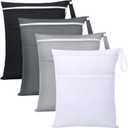 SATINIOR 4 Pack Wet Dry Bags for Baby Cloth Diapers Washable Travel Swimsuit Wet Bags Reusable with Two Zippered Pockets for Yoga Gym Swimsuits Travel Beach Pool Soiled Items(Basic Color)