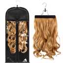 1 Pack Wig Storage Bag with Hanger Hair Extensions Wig Storage Extra Long Hair Extension Holder with Transparent Zip Up Closure (Size Large)
