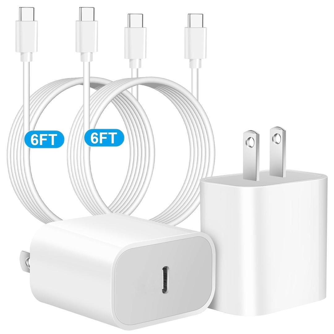 iPhone 17 16 Pro Charger Fast Charging,2Pack 20W Quick USB C Charger Block Type C Chargers Fast Charging,6FT USBC Charging Cable Cord for iPhone 17 Pro/17 ProMax/17 Air/16/16 ProMax/16e/15 Pro/15 Plus (White)