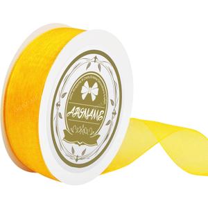 Yellow Sheer Organza Chiffon Ribbon 5/8 Inch, 25 Yards Yellow Sheer Organza Chiffon Ribbon for Craft, Gift Wrapping, Bouquet Wrapping, Wreaths, Birthday Party Wedding Decoration Bows