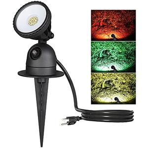EDISHINE Spot Light Outdoor, 3 Extra Lenses (Red Yellow Green), 120V 12W 4000K Dusk to Dawn Landscape Lighting, Waterproof LED Outdoor Spotlight for Yard, 180° Adjustable Head, UL Listed, 1 Pack