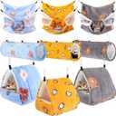 Abbylike 9 Pieces Rat Hammock Guinea Pig Ferret Hammocks Small Pet Hanging Tunnel Glider Toy Guinea Pig Ferret Hideout Bed Cage Accessories for Hamster(Yellow, Grey, Blue,Bear)