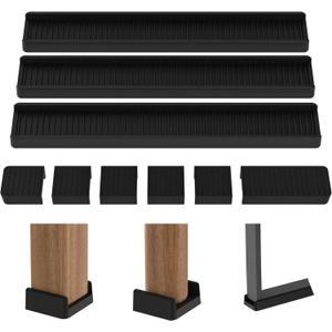 Rectangular DIY Non Slip Chair Leg Protectors,Furniture Coasters,Furniture Pads Hardwoods Floors, Non Skid Furniture Grippers,Rectangle Silicone Bed & Sofa Feet Caps. (Black, 4Pcs 1"x 8")