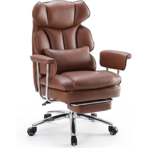 Sweetcrispy Executive Home Office Chair, Ergonomic Desk Chair
Big Tall High Back, Lumbar Support, Reclining Height Adjustable, PU Leather, Computer Gaming, Footrest Swivel Wheels, Brown