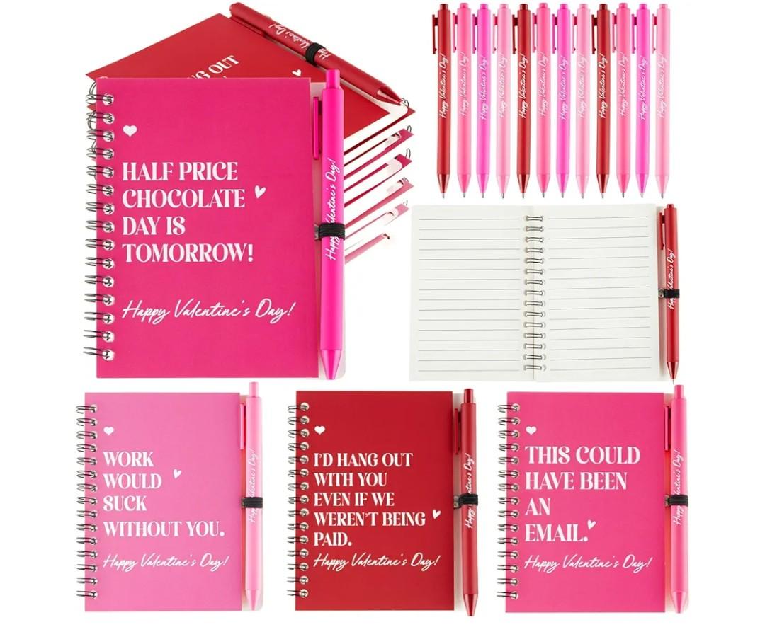 Resurhang 12 Sets Valentine's Day Notebooks with Pens Bulk Valentine's Gifts for Coworkers 5.5x3.9'' Funny Valentines Spiral Notebook Ballpoint Pen for Employee Teacher Team Office Staff Colleague