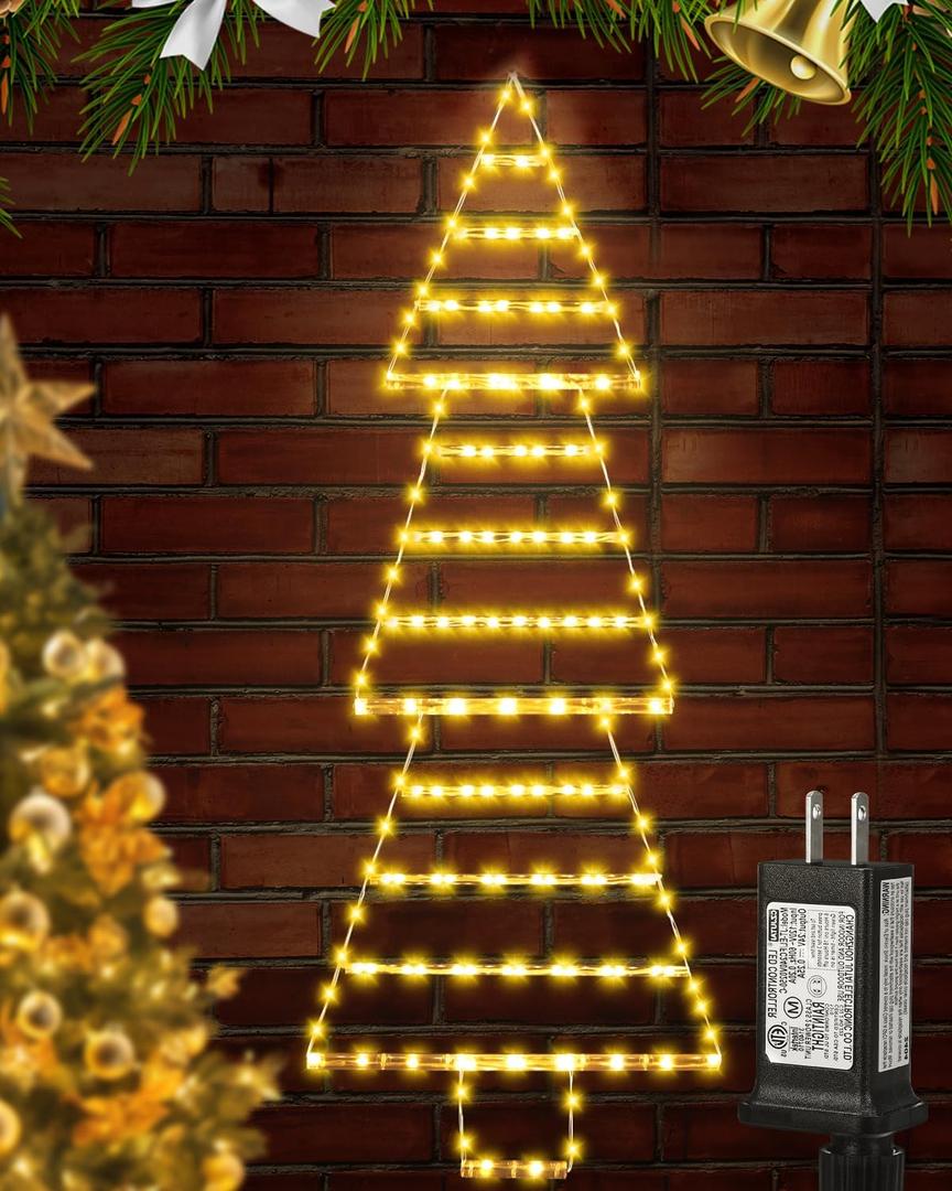 Outdoor Christmas Decorations Lights 4.6FT LED Christmas Tree Lights, 175 LED Ladder Xmas Light Wall Window Hanging Light with 8 Modes&Memory Function for Home,Porch,Window,Wall Outdoor Indoor Decor