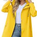 Zando Long Packable Rain Jacket Women Waterproof - Raincoat for Women Rain Coat with Hood Lightweight Outdoor Windbreaker (Yellow)