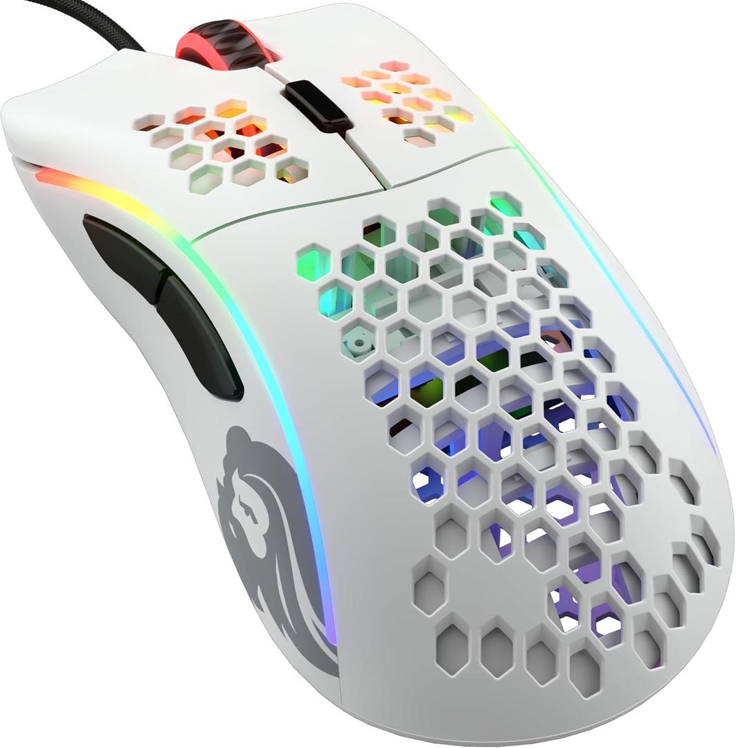 Glorious Gaming Model D Wired Gaming Mouse - 2.4 oz Honeycomb RGB Pixart 3360 Sensor, Omron Switches, PTFE Legs, 6 Buttons, Matte White