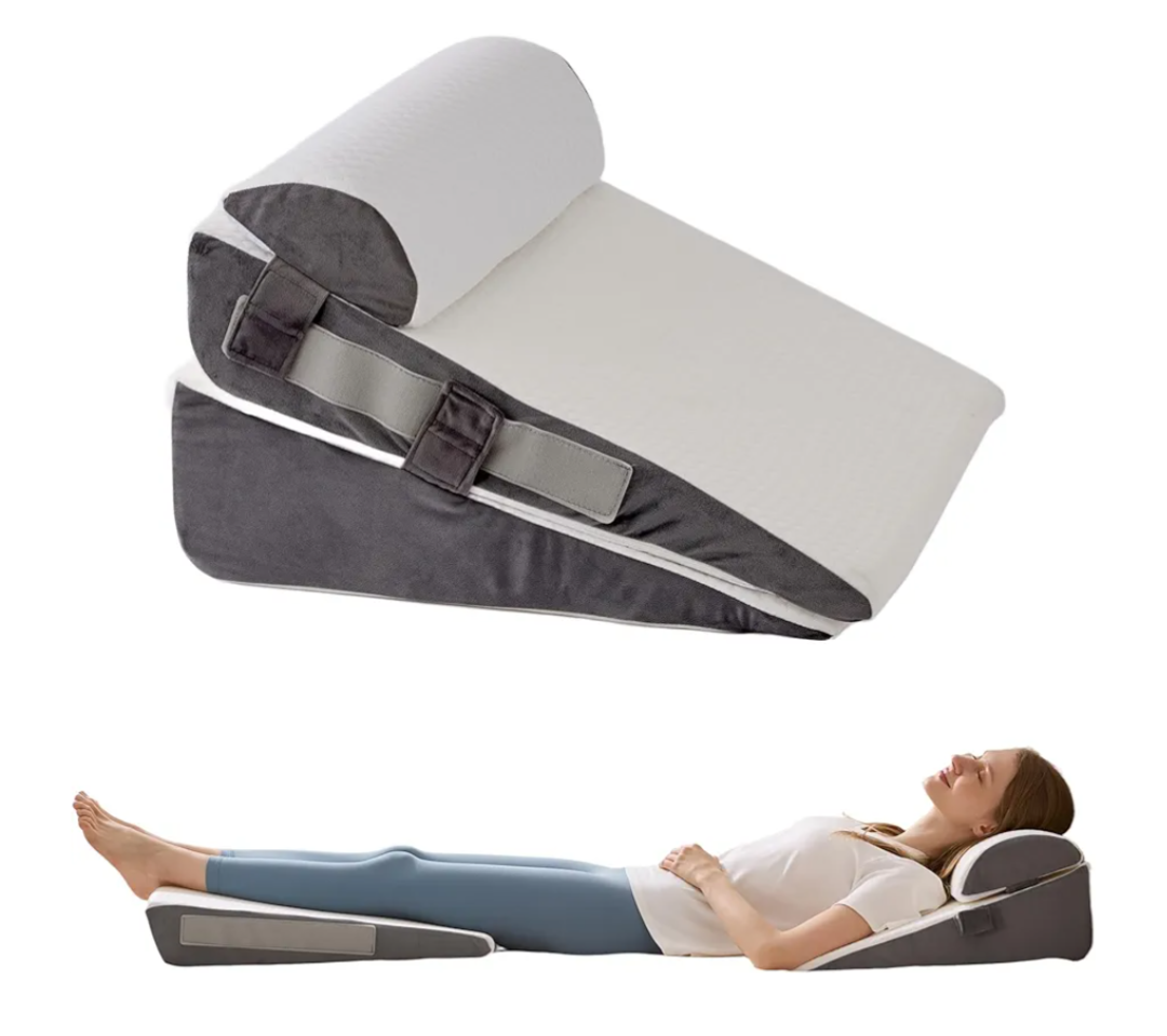 3Pcs Wedge Pillow Set for After Surgery,Acid Reflux Relief, Adjustable Bed Wedge Pillows for Sleeping,Anti Snore, Memory Foam Triangle Pillow for Back&Neck&Shoulder Pain Relief, White&Grey