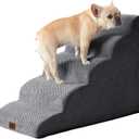 EHEYCIGA Curved Dog Stairs Ramp for High Beds 22.6" H, 5-Step Dog Steps for Small Dogs and Cats, Pet Stairs for High Bed Climbing, Non-Slip Balanced Pet Step Indoor, Grey