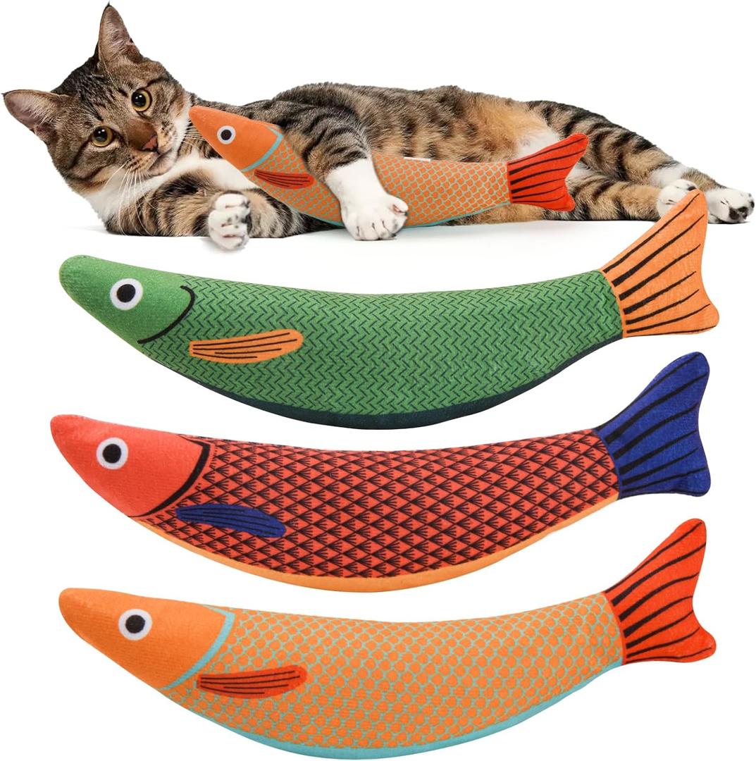 AUSCAT Cat Catnip Toys, 3PCS Catnip Fish Toy for Cats, Cat Kicker Toys with Crinkle Sound, Interactive Plush Soft Cat Toys for Indoor Cats and Kittens
