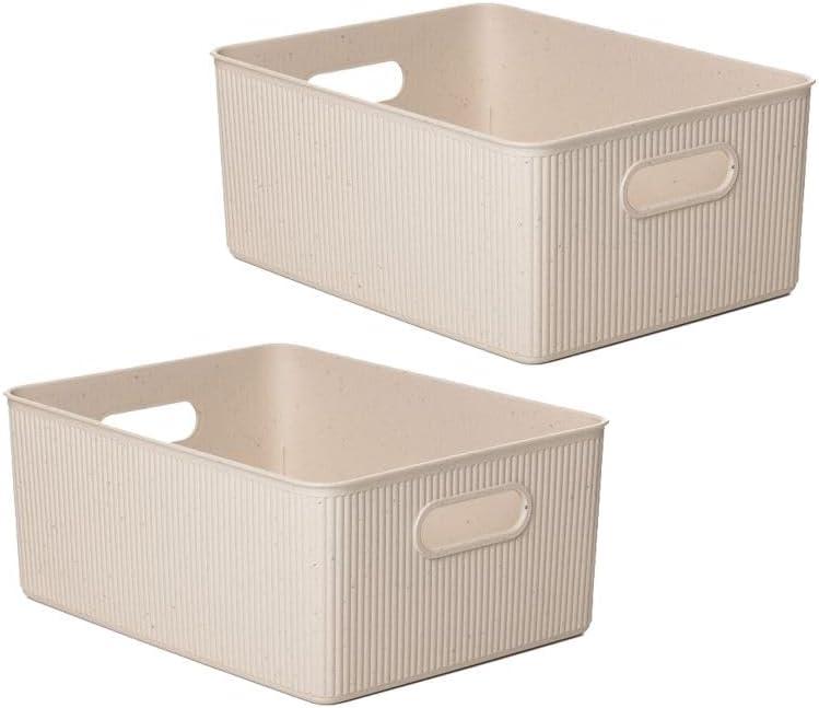 Superio Eco-Friendly Decorative Plastic Open Home Storage Bins Organizer Baskets, Large (2 Pack) Container Boxes for Organizing Closet Shelves Drawer Shelf 15 Liter