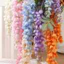 4pcs 47.2-inch Artificial Fake Wisteria Hanging Flower Garland Silk Flower String Home Party Decoration White Blue Pink Purple (Champagne)
