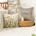 AVOIN colorlife Fall Wildflowers Home Sweet Home Throw Pillow Covers, 18x18 Inch Autumn Seasonal Decorations for Home Set of 4