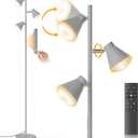36W LED Tree Floor Lamp, Dimmable Tall Standing Lamp with Remote & Touch Control, 4 Color Temperatures Bright Floor Lamp, 3 Rotatable Light Modern Floor Lamps for Living Room Bedroom Office (Silver Gray)