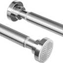 Adjustable Tension Shower Curtain Rod 26–76 Inch, No-Drill Stainless Steel 1-Inch Diameter Non-Slip Spring Telescoping Curtain Rod for Bathroom, Window, Kitchen, Closet & Room Divider, Silver