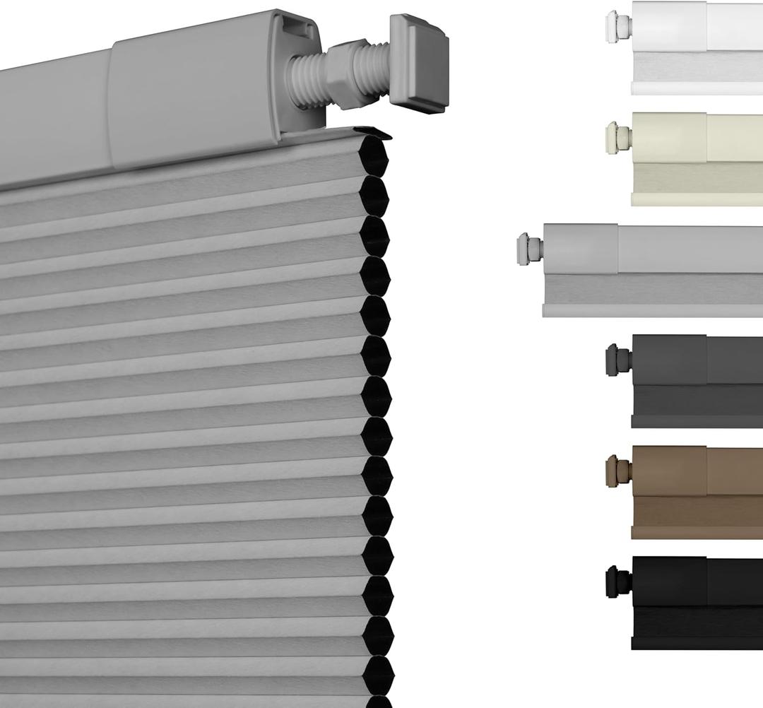 No Drill No Tools Blackout Cellular Shades Cordless Easy Install Honeycomb Blinds Thermal Insulated Noise Reduction Blinds for Indoor Windows,Blackout-Light Gray,27" W x 48" H
