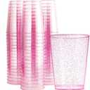 WDF 100pcs 12OZ Rose Gold Cups,Disposable Rose Gold Premium Wedding Glitter Plastic Cups Perfect for Mother's Day/Party