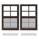 2 Pack 16" x 16" Brown Shed Window with Tempered Glass and Fiberglass Screen Household Sliding Windows with Screws for Shed, Chicken Coop, Playhouse, Garage and Barns