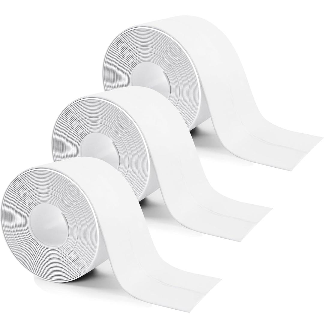 3 Rolls 10.5 Feet Caulk Tape Toilet Caulking Strip Self Adhesive Bathroom Sealing Peel and Stick Caulk Strip for Bathtub, 1.5 Inches (White)