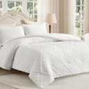 Amlie Home Queen Comforter Set, 3 Piece White Jacquard Bedding Set with 2 Pillow Cases, Soft Microfiber Diamond Design, Lightweight All-Season for Bedroom & Dorm